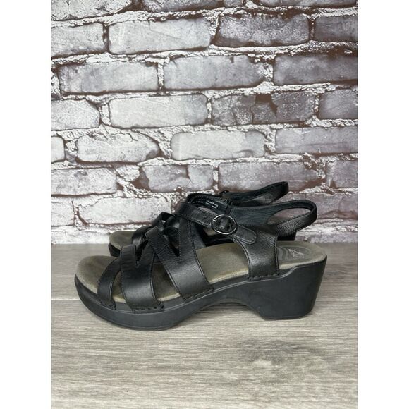 Dansko Stevie Nappa Black Leather Strappy Heel Sandals Women’s Sz 39EU/8.5M US - Picture 1 of 16